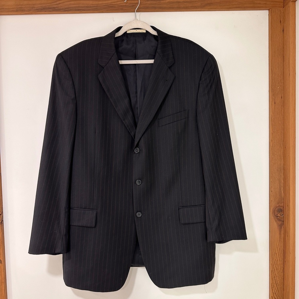 Joseph Abboud Nordstrom Pinstripe Wool Blazer Mens 44L‎ Black 3-Button | Classic
